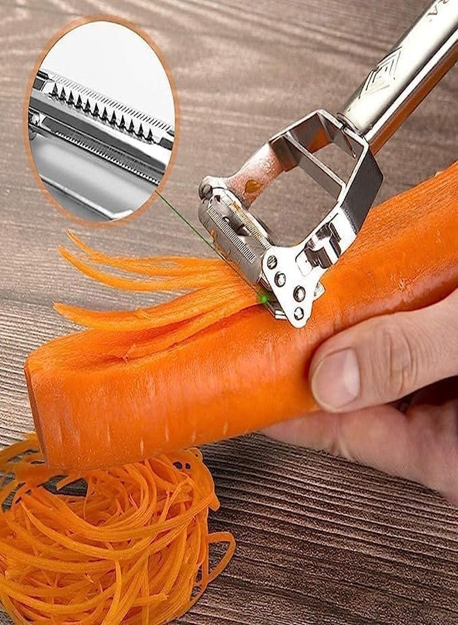 ZELKEY 2 in 1 Stainless Steel Julienne Vegetable Peeler Multi-Functional Fruit & Veggie Shredder Slicer and Grater for Potatoes, Carrots, Cucumbers (Silver, 18 x 8.2 x 2.4 cm) - Image 5